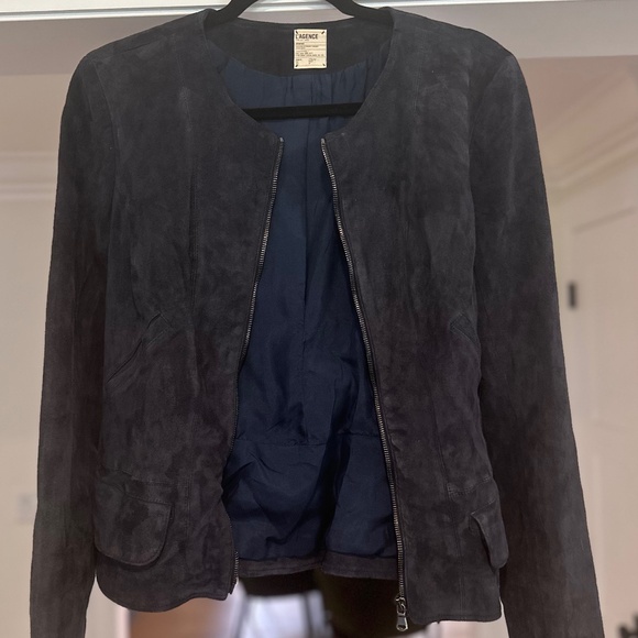 L'Agence Navy Blue Suede Zip Jacket - Size M - Picture 12 of 13